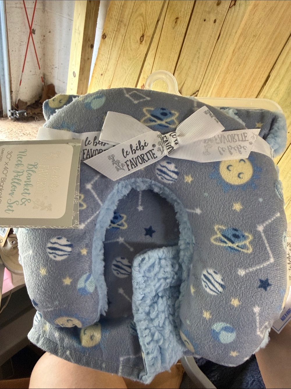 Plush Baby Neck Pillow & Blanket Set - Blue Space Print